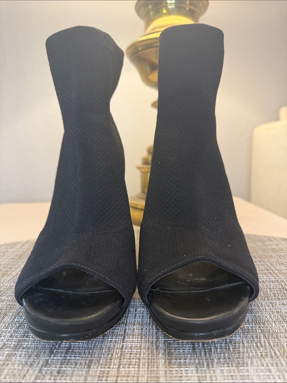 Via Spiga Black Sock Peep-Toe Heeled Boots - Picture 2 of 7